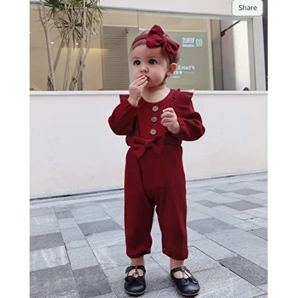 Infant Baby Girls Romper Newborn Baby Girl Clothes Solid Color Ribbed Jumpsuit with Headband 2PCS Outfits