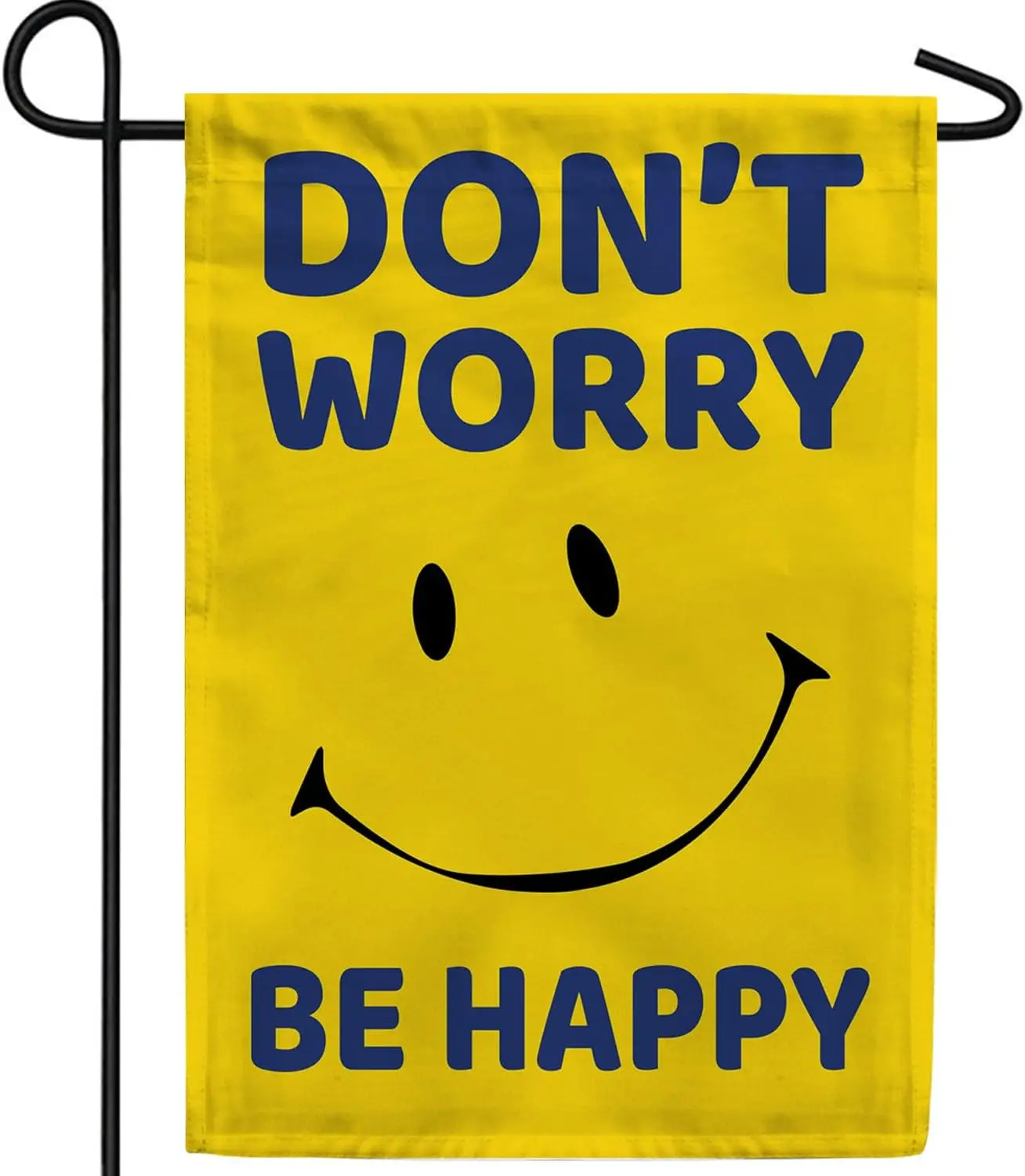 Bandera de jardín con diseño de cara sonriente amarilla de 12,5 x 18 pulgadas, con frases inspiradoras y positivas, de America Forever Don't Worry Be Happy, Doubl ZZO AAM