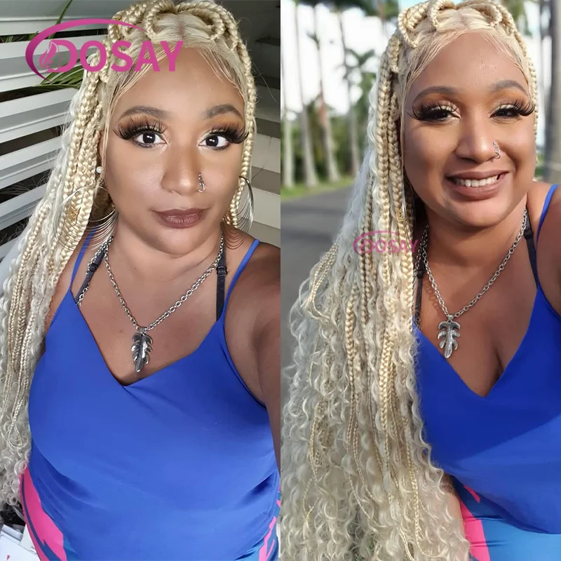 32 "perucas sintéticas boho trançadas peruca cheia do laço sem nós caixa tranças peruca para preto feminino com cabelo do bebê bohemia tranças perucas africanas