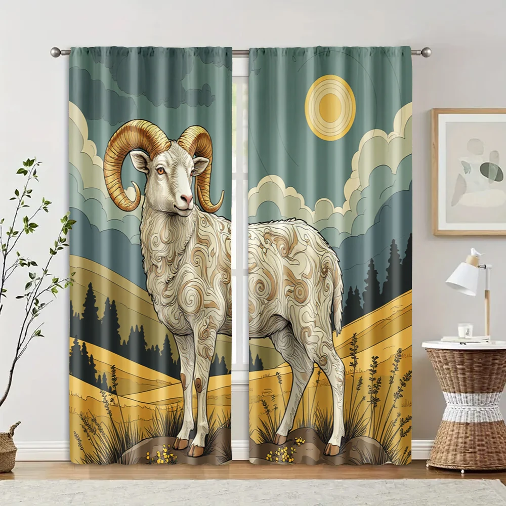 

2 pcs, filtering curtains (excluding rods, non-movable, without batteries) Sheep on the Prairie for use in bedrooms and living