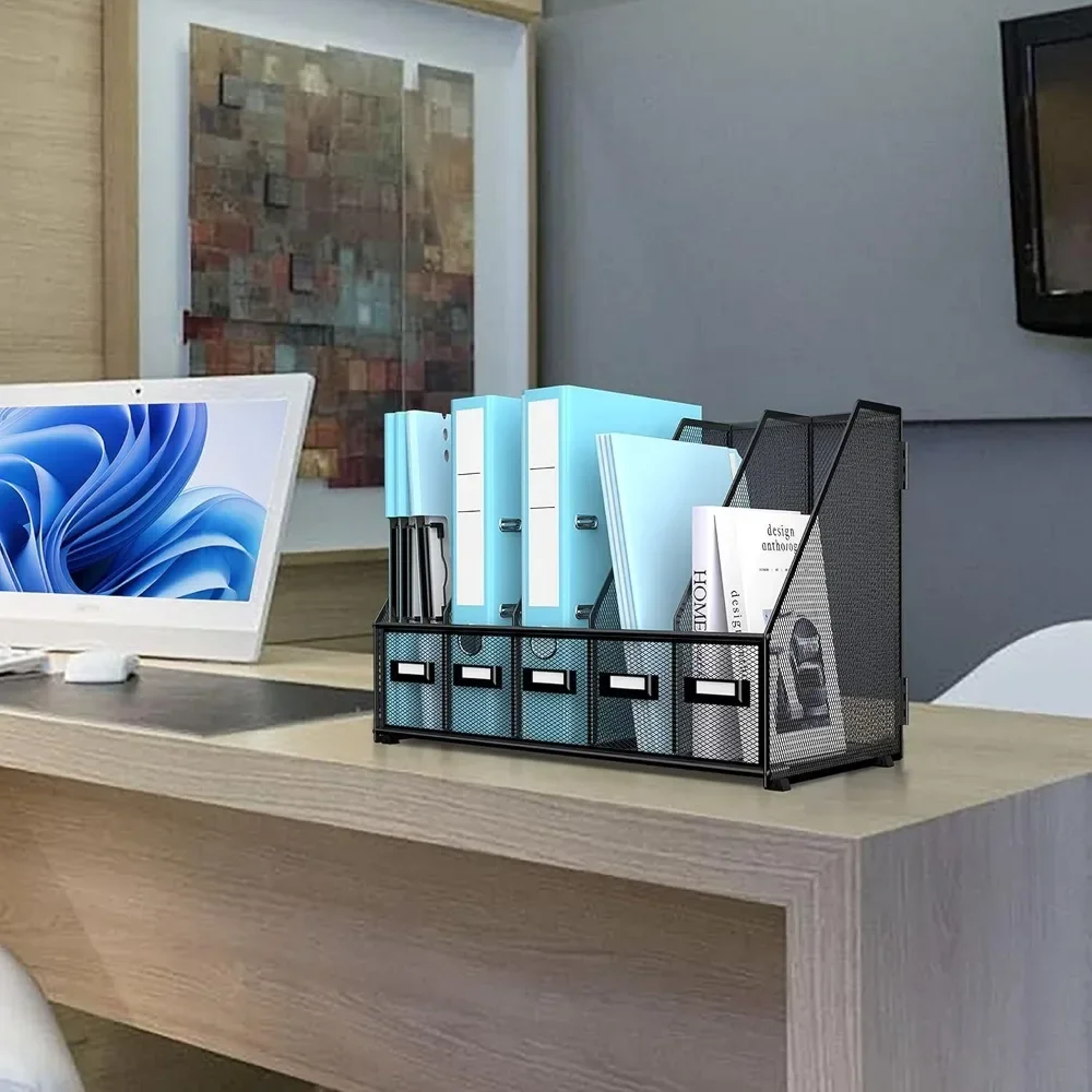 

#For Desk Organizers Metal Desk Magazine File Holder with 5 Vertical Compartments Rack File Organizer for Office Desktop&