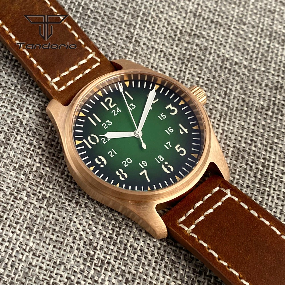 Tandorio Automatic Real Cusn8 Bronze Pilot Wristwatch NH35 PT5000 Dive Luminous 39mm 20Bar Mechanical Men Watch Sapphire Crystal