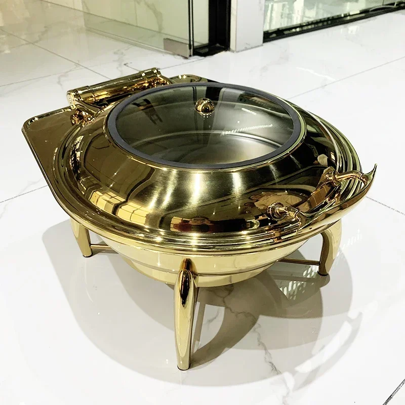 

Buffet Set Catering Equipment Self service Stove Set Display Stainless Steel Food Heater Hot Pot Cover Golden Hot Pot