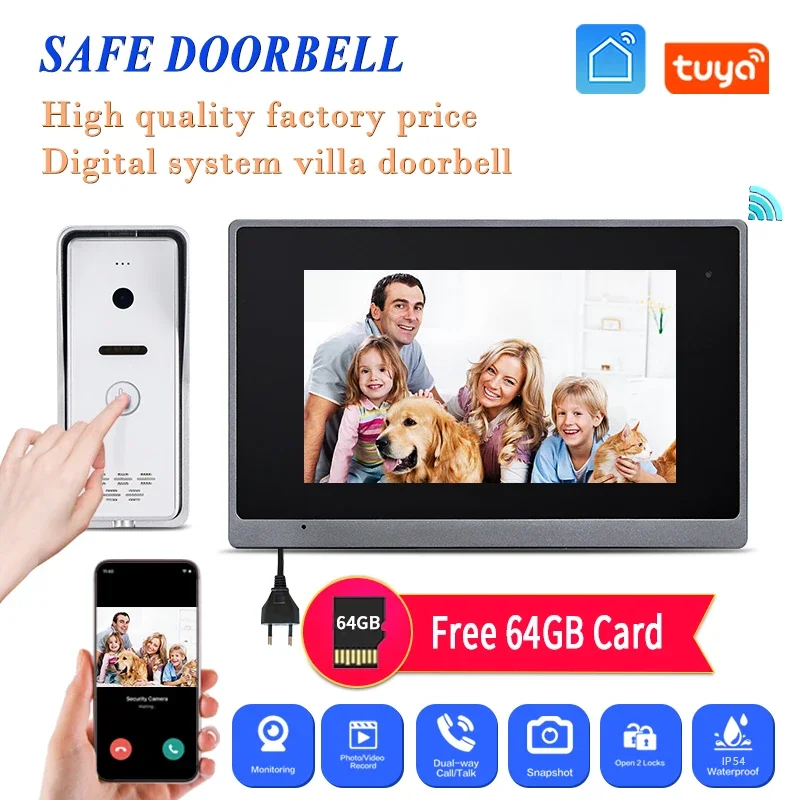 

Tuya Wifi Building Video Door Entry System Door Bell Phone Manufacturer Kit 7’’Indoor Monitor Wired Remote Control Unlock