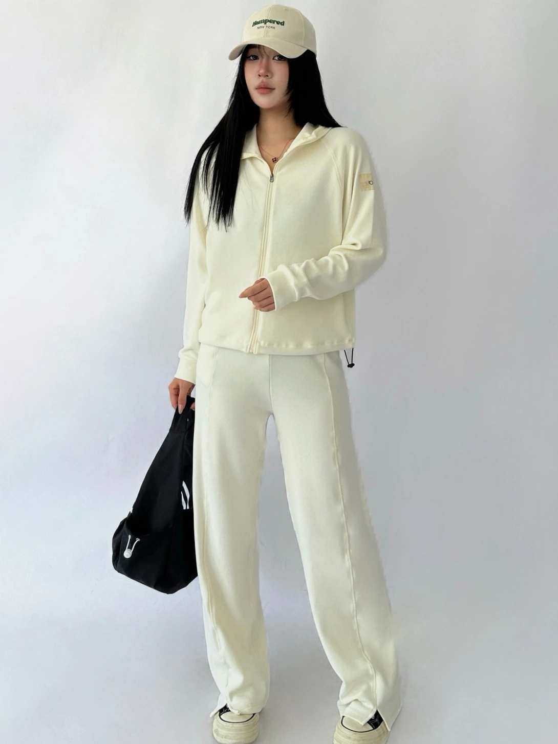 

Autumn Two-piece Set Pants Jacket Women Knitted Thickened Zipper Hooded Wide-leg Pants Loose Casual Winter Women's Sweatpants