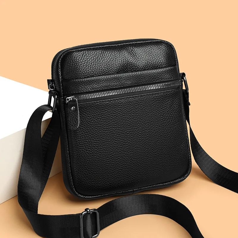 Men's genuine leather rectangular shoulder bag, lightweight, water-resistant, suitable for business commuting, cross-body bag