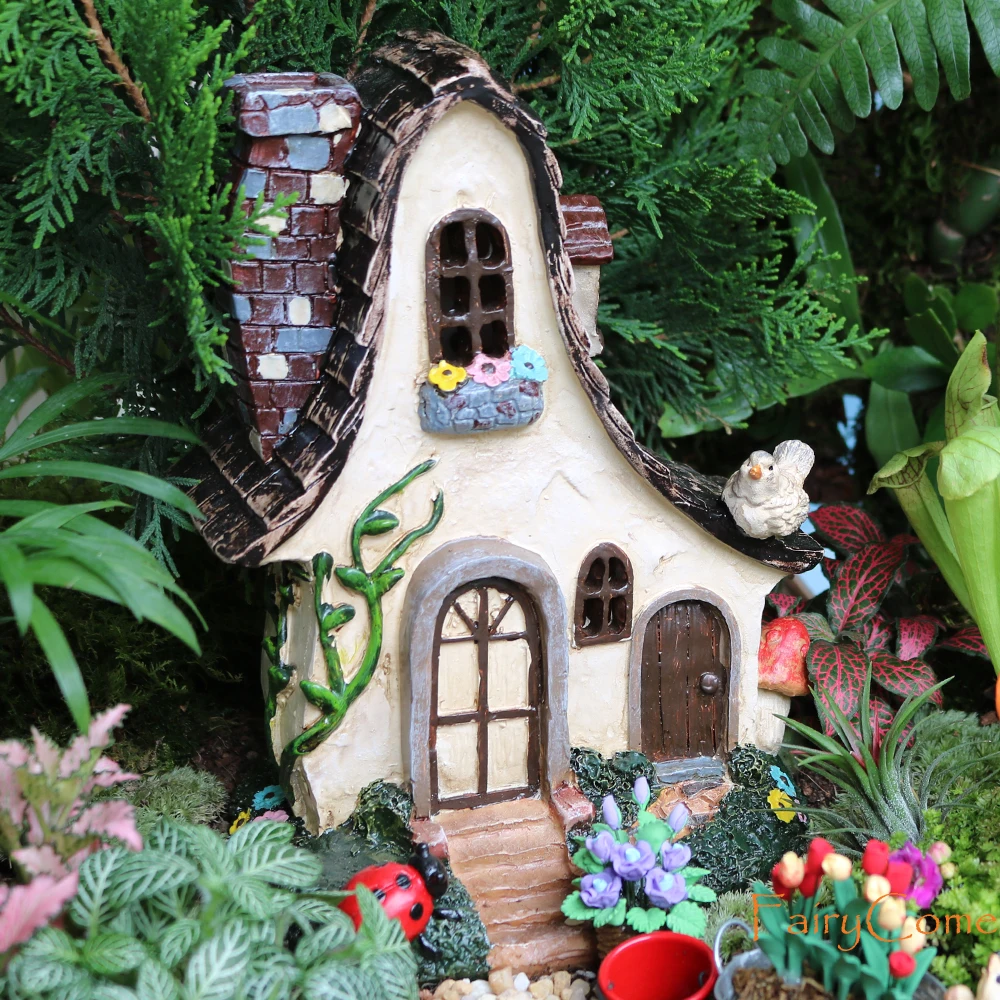 Fairy House Large Rustic Miniature Garden Villa Cottage Resin Fairy Garden Decor Miniature Woodland Gnome Hut House Dwellings