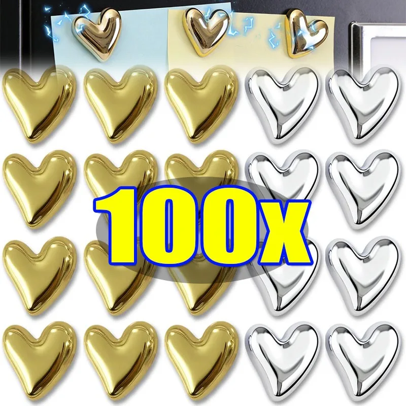 

Магнит на холодильник в форме сердца, гальванизированный, милый, нержавеющий, золотистый, серебристый, с сильным магнитом, держатель для заметок, декор для дома