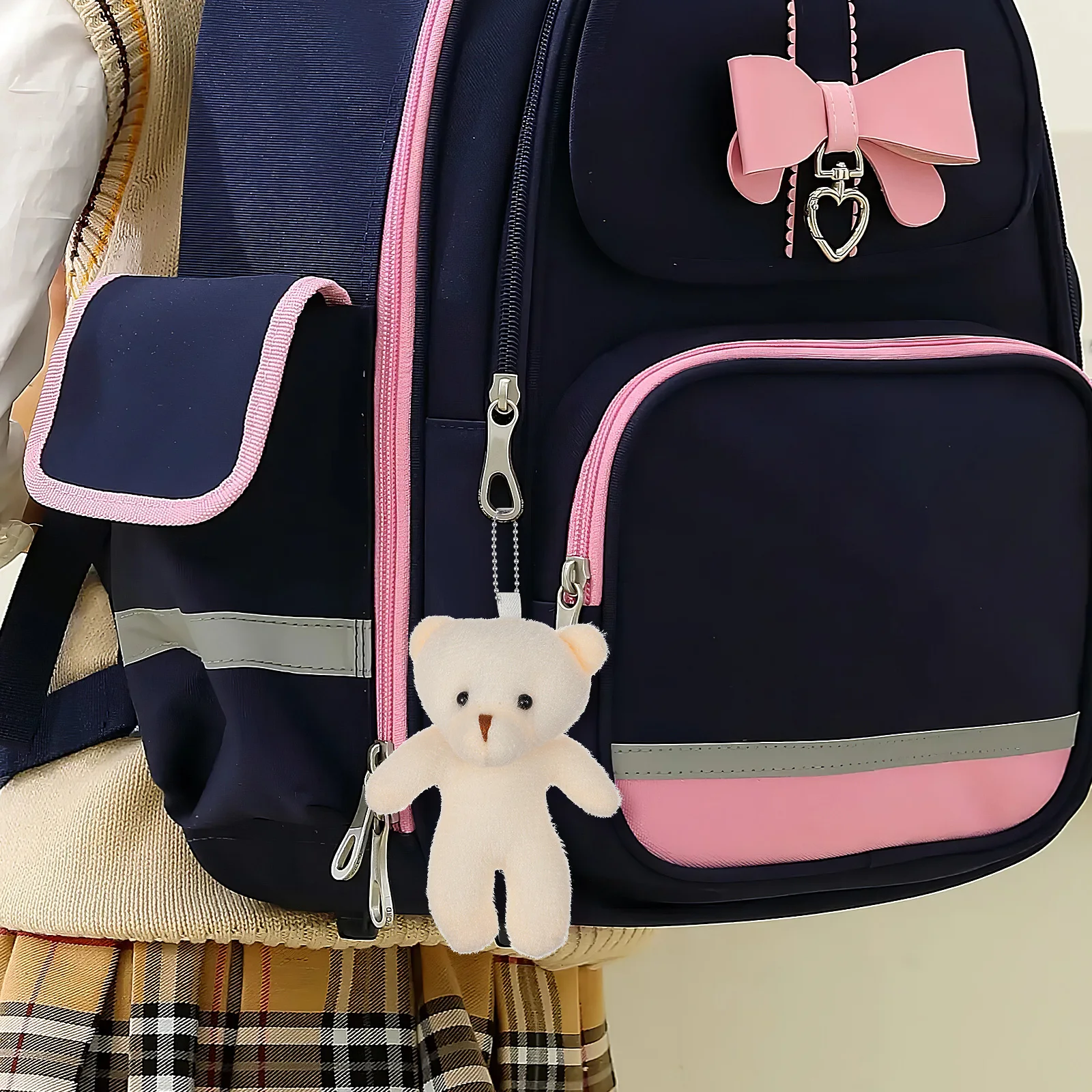 

10pcs Small Bear Stuffed Soft Pendant Baby Toys Cute Decorative Beige Fabric Hanging Keychain Gifts