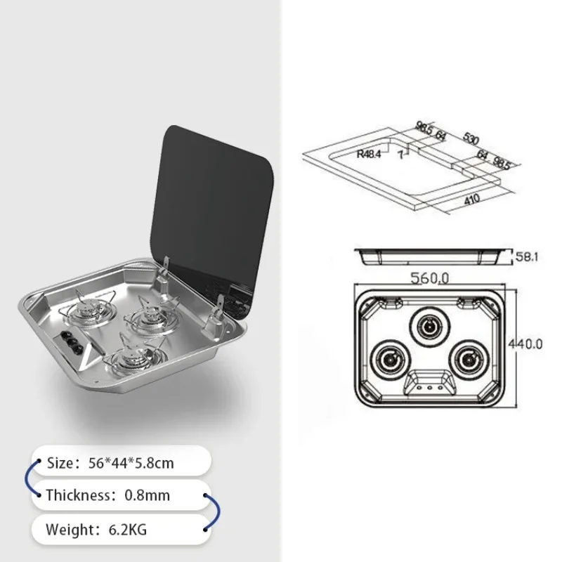 المحمولة RV ثلاثة الموقد موقد غاز في الهواء الطلق الطبخ التخييم الملحقات RV موقد غاز #3