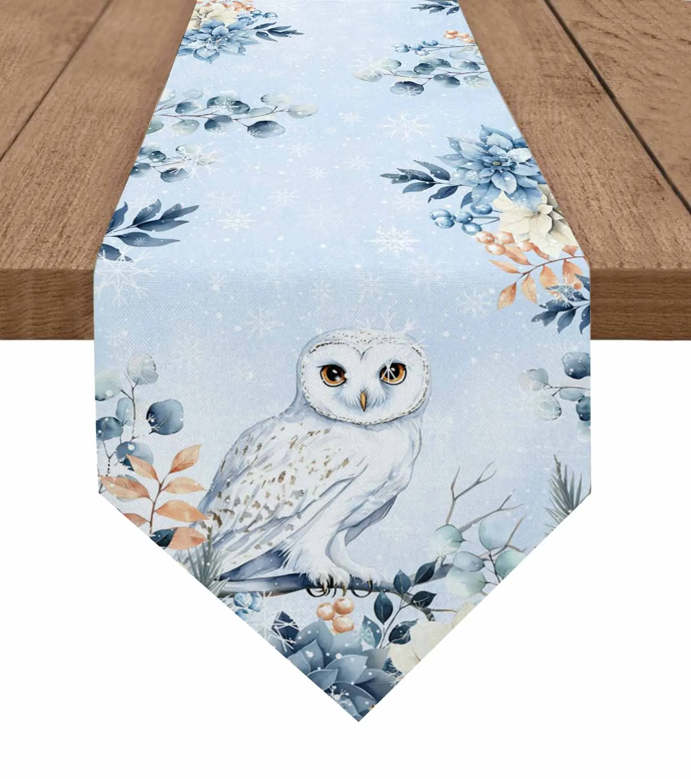 

Blue Eucalyptus Leaves Owl Table Runner Cover Cotton Linen Wedding Table Decor Tablecloth Kitchen Decor
