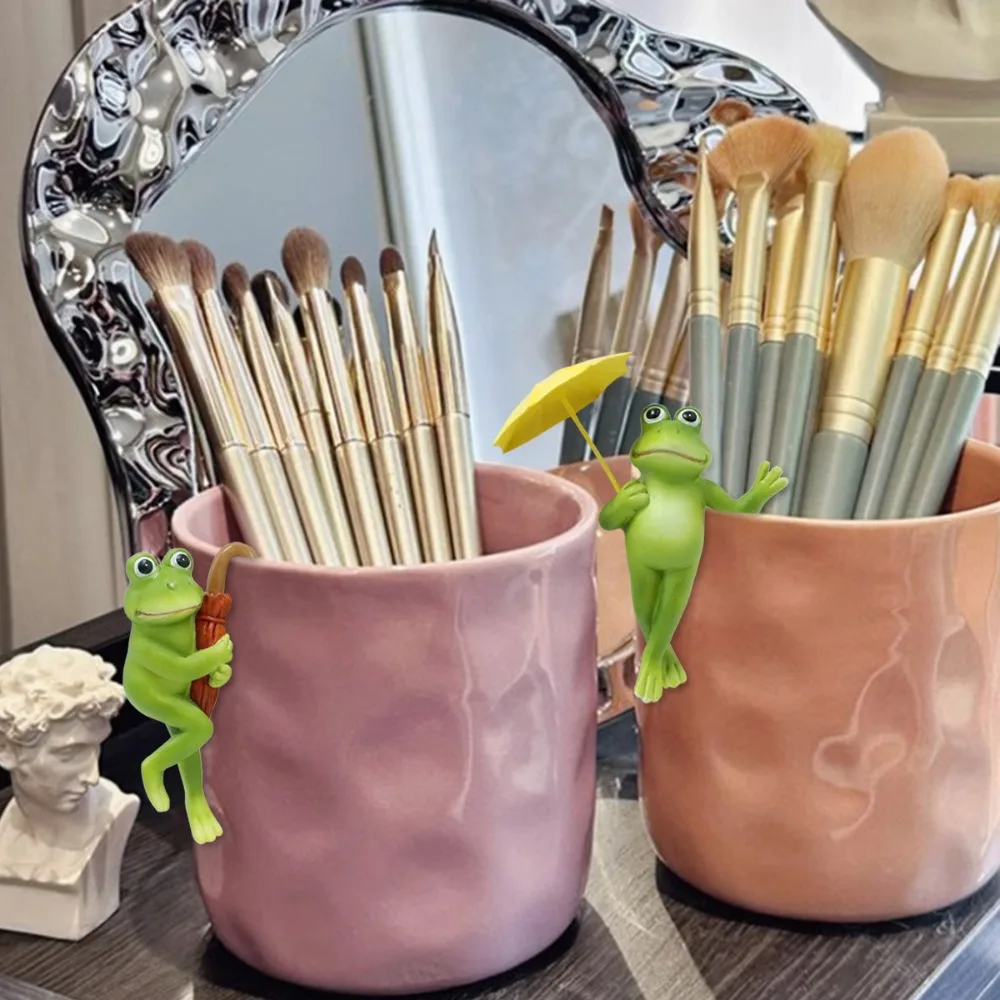 Simulated Animal Umbrella Frogs Flower Pot Pendant Resin Statue Green Atmosphere Frogs Planter Pots Hanger Spring Garden