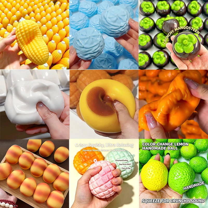 Handmade Building Blocks Stone Cookies Calming Fidget Toy Soft Fruit Mangosteen Crunchy ASMR Squishy Ball Release the Mood Gift