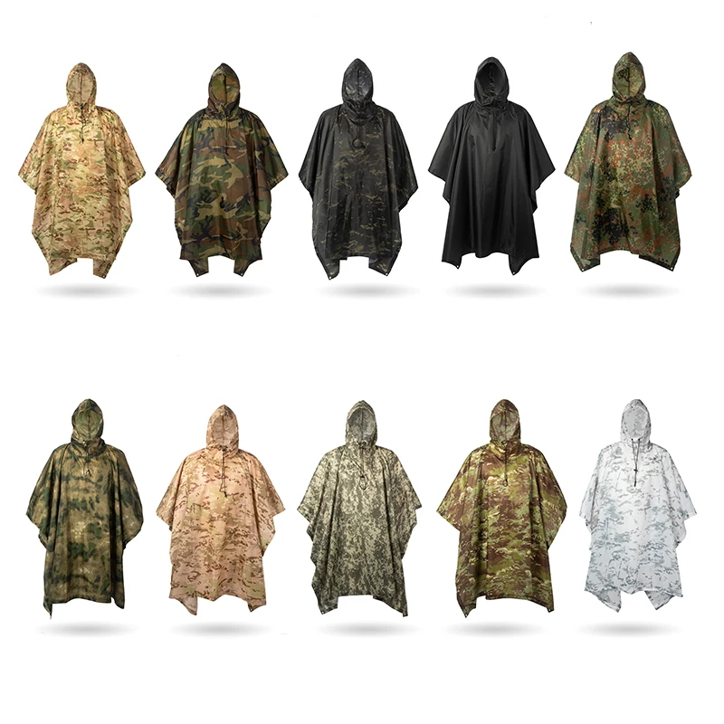 Multifunktionale Regenmantel Wasserdichte Poncho Camouflage Abdeckung Für Camping Jagd Kleidung Shelter Zelt Military Notfall Regenmantel