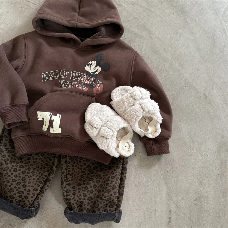 Children's Leopard Print European and American Style Trousers Autumn and Winter Thickened Casual Trousers Straight Trousers