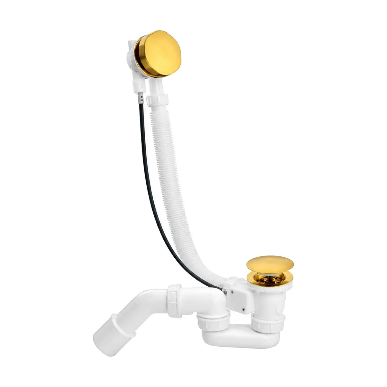 Twist Operated Tub Drain Stopper Kit with Corrugated Hose and Dual Sealing Rings for Home Bathroom