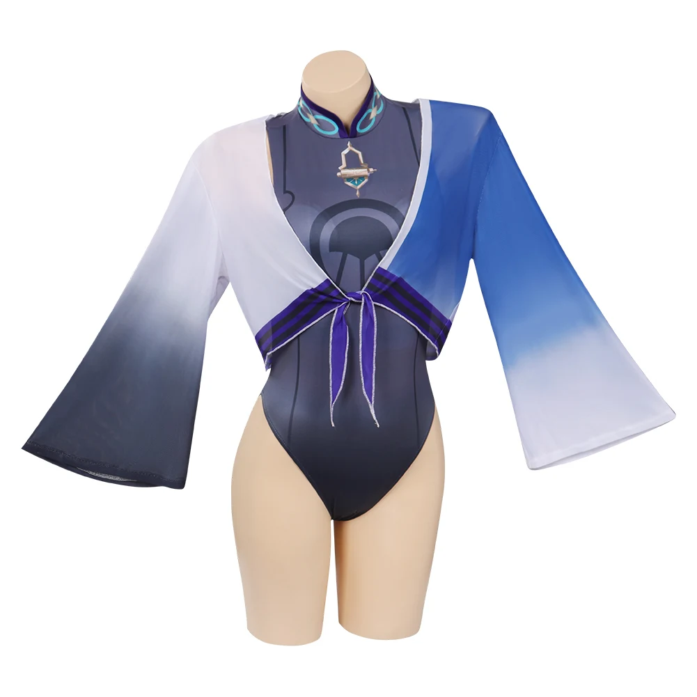 Genshin Impact Keqing Wanderer-traje de baño para niñas, traje de baño para Cosplay, Top de Bikini, pantalones cortos, traje de baño para fiesta de Carnaval de Halloween