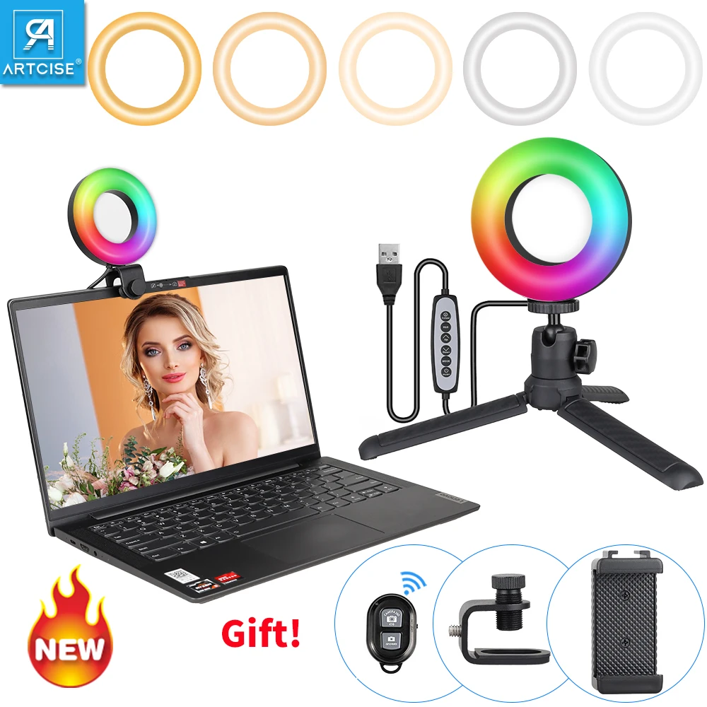 ARTCISE RL3.5 RGB Ring Light 360° Full Color Portable Upgraded USB LED Camera Lighting with DesktopTripod and Clip for DSLR Vlog