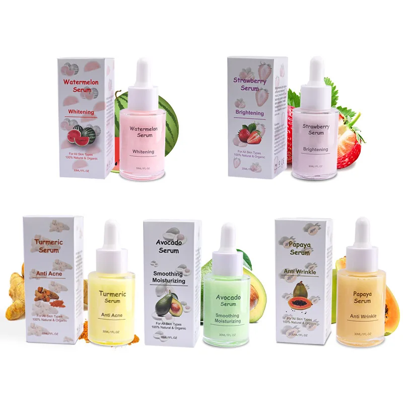 

30ml Strawberry & Watermelon Hydrate Serum Avocado Hyaluronic Acid skin Care Face Serum Turmeric Papaya Oil Control Fruit Serum