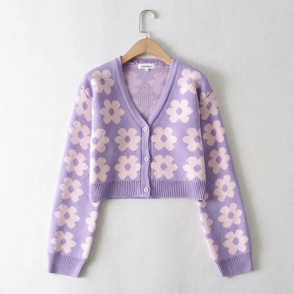 Autumn Winter Women Vintage V Neck Floral Embroidery Cardigan Office Lady Kawaii Sweaters Long Sleeve Knitted Cardigans Female