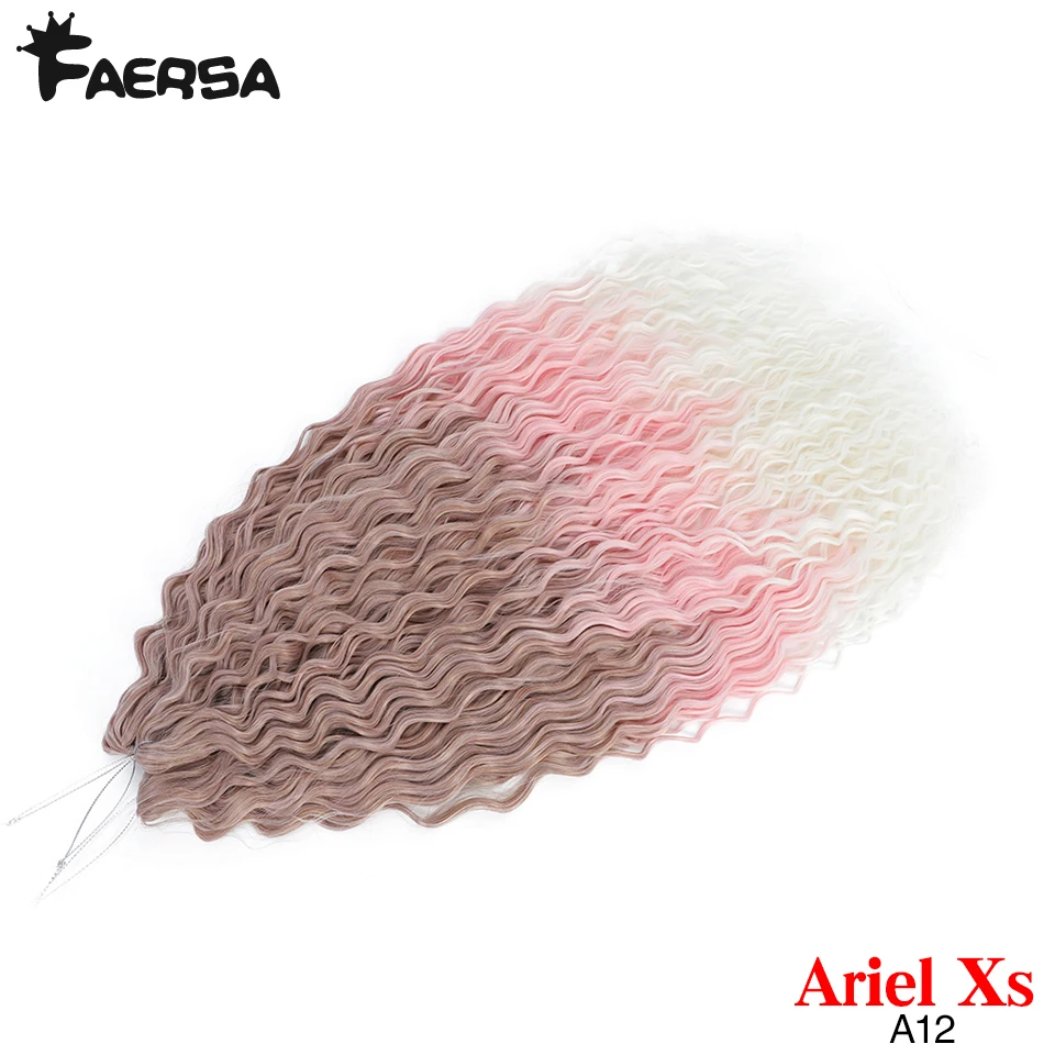 Faersa – extensions capillaires synthétiques bouclées – Ariel-Xs, cheveux ondulés, tresses au Crochet, couleur ombré, blond, rose