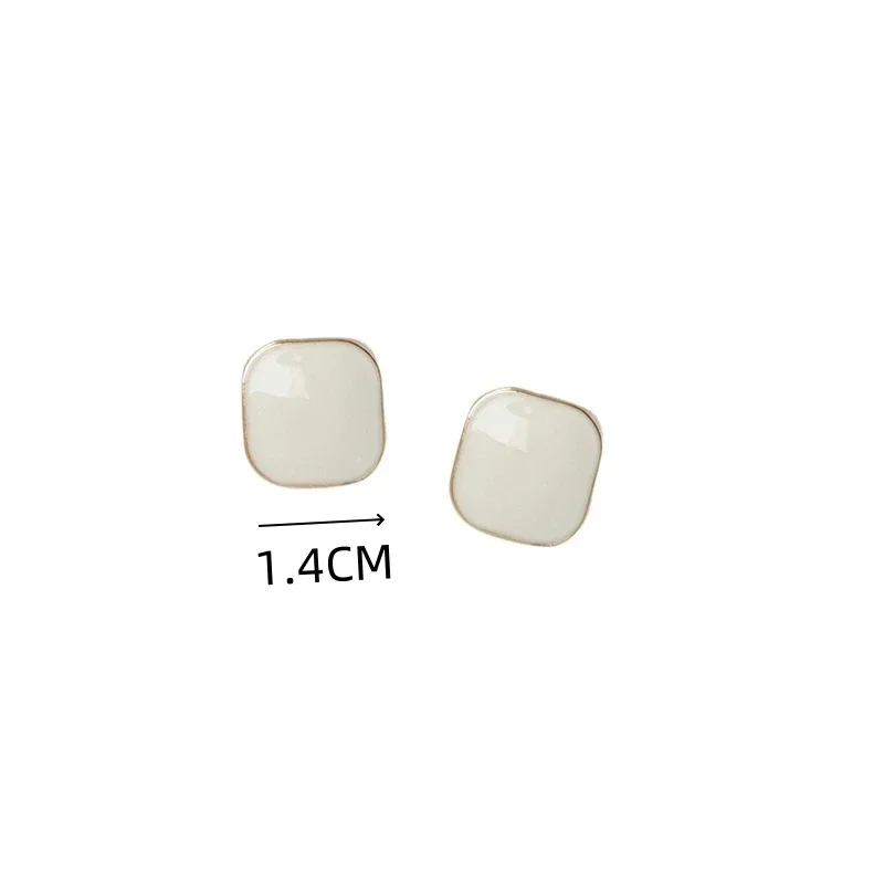 Enamel White Color Square Stud Earring for Women Korean Simple Geometry Temperament Jewelry Christmas Girlfriend Gift