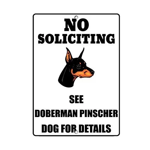 Vintage Metal Signs for Garage 12 x 8 Inches Doberman Pinscher Dog No Soliciting See Man Cave Indoor Indoor Home Plaque Chic