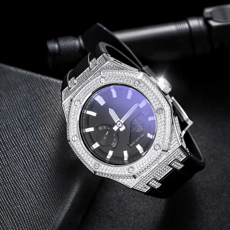 카시오 G-SHOCK GA-2100용 GA-2100 다이아몬드 세트 다이아몬드 스테인레스 스틸 케이스가 포함된 수정된 파머 오크 불소 고무 스트라 세트