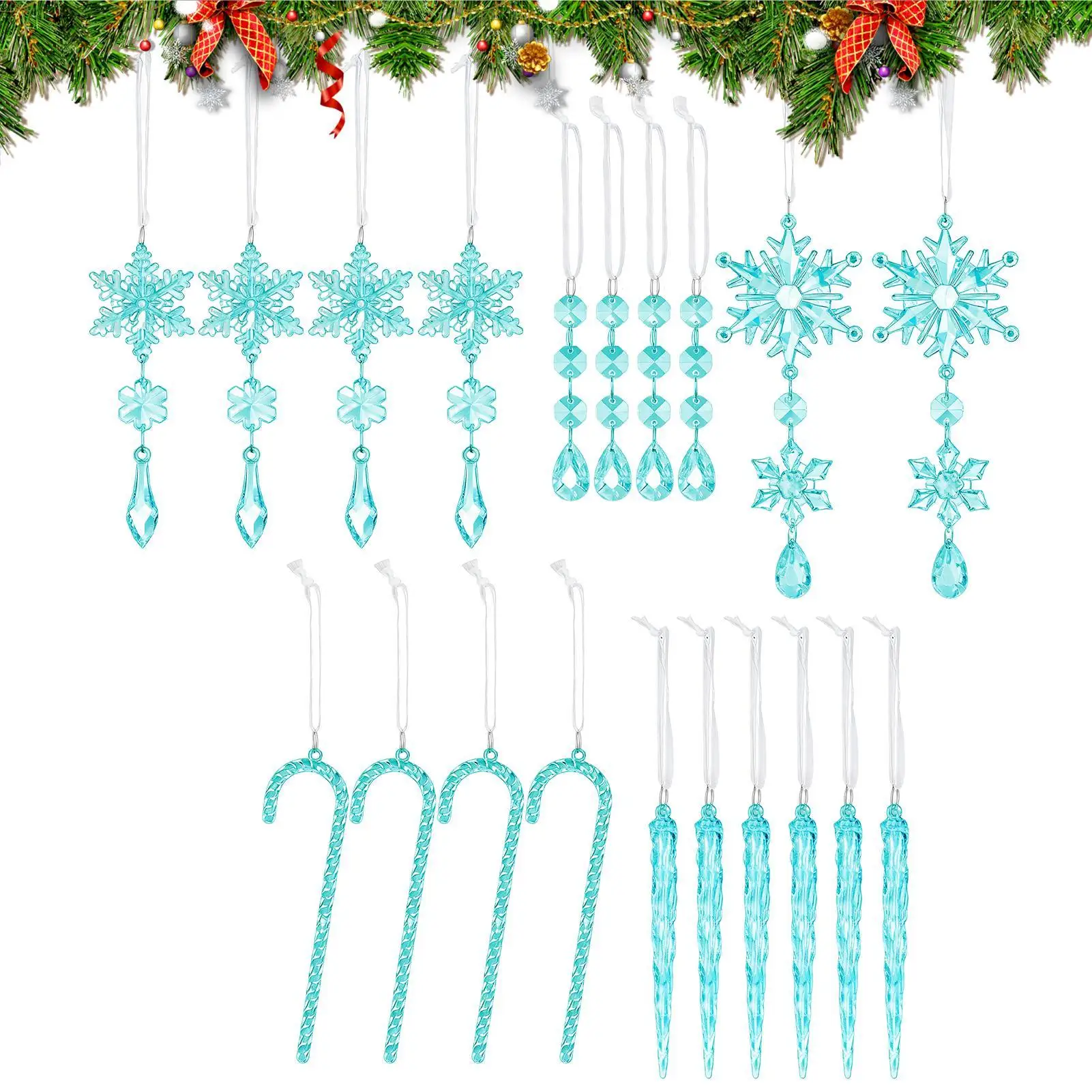 

Рождественская елка, украшения в виде сосульки, 20 шт., прозрачные декоративные праздничные подвески в виде снежинок, подвески в виде сосульки для рождественской елки