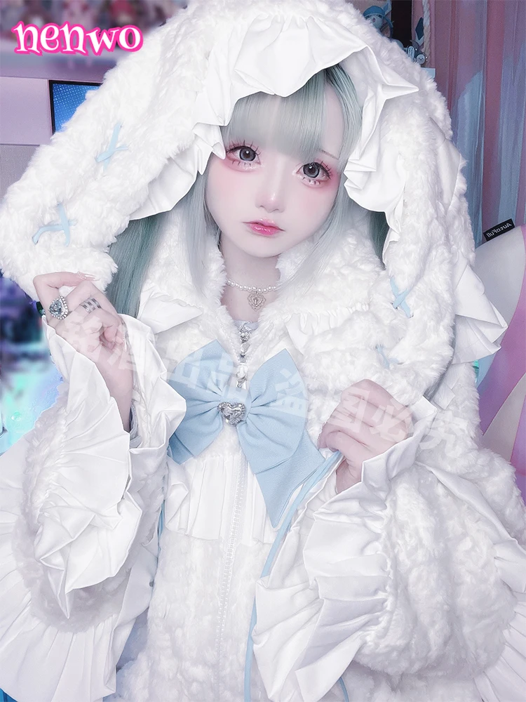 Pelzmäntel Mädchen Süße Kawaii Mit Kapuze Plüsch Pelzjacke Frauen Herbst Winter Lose Mittellange Y2k Massenproduzierte Mine Kunstpelzmäntel