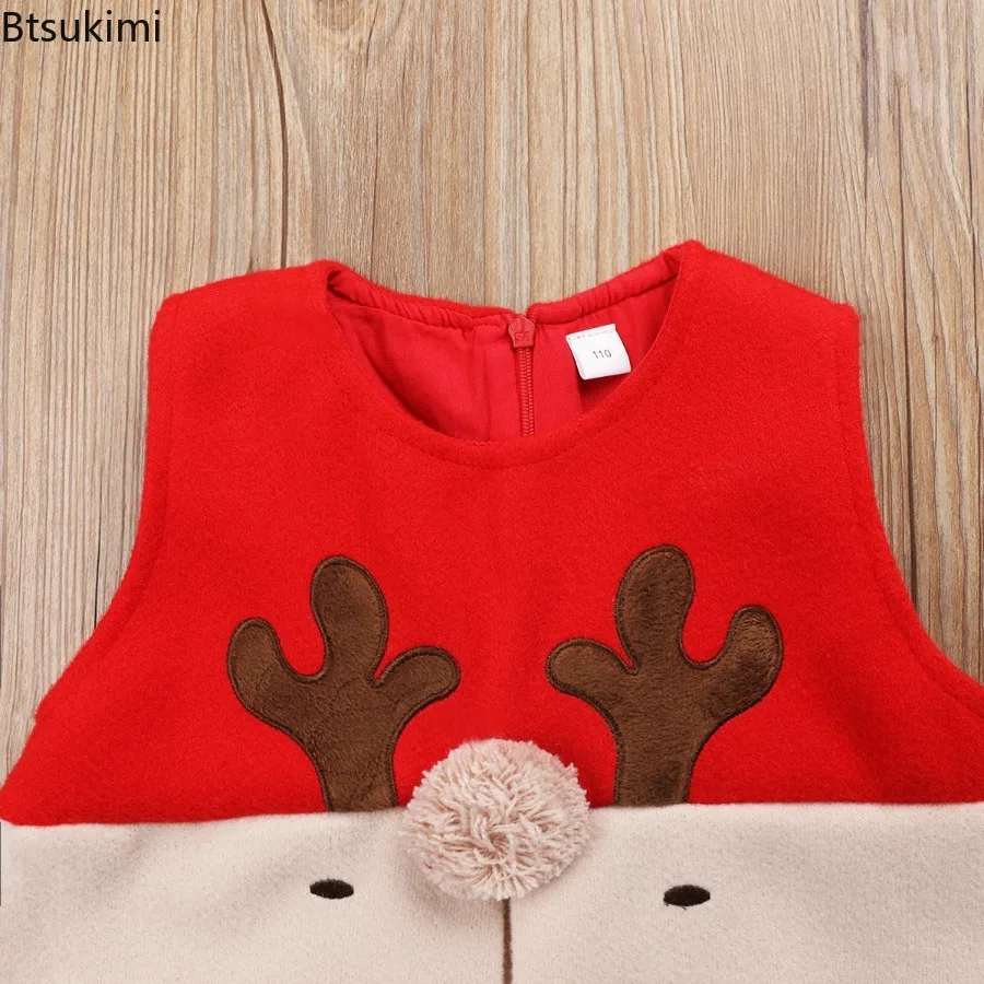 Girl's Newborn Baby Girls Kids Hairy Christmas Xmas Vest Antlers Tops Cotton Clothes Baby Girls Cartoon Waistcoats 4-6 Years Old