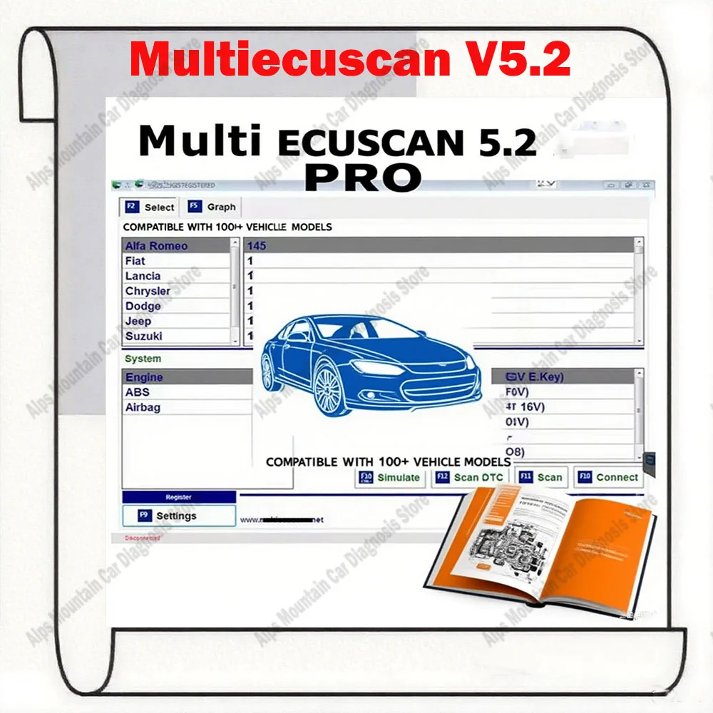 

Newest Car Multiecuscan V5.2 OBDII Diagnostic Tool with Unlimited Registered Keygen car Scanner Multi ECU Scan Work for ELM327