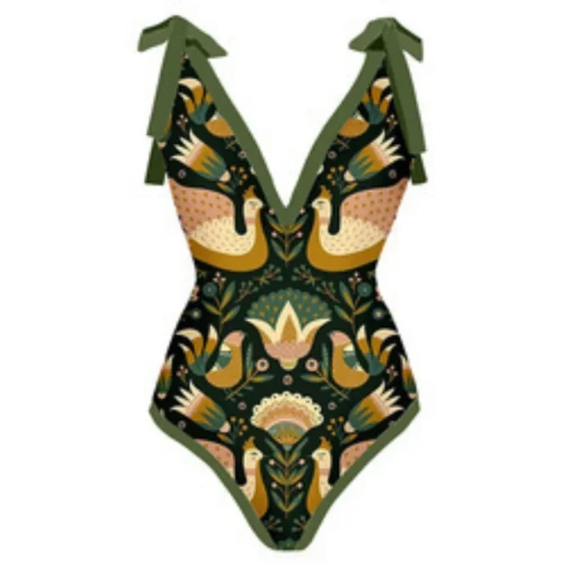 Sexy One Piece Swimsuit Swimwear Women Big Ruffle V-neck Print Beachwear Bathing Suit Banadores Mujer 2026 Maillot De Bain Femme