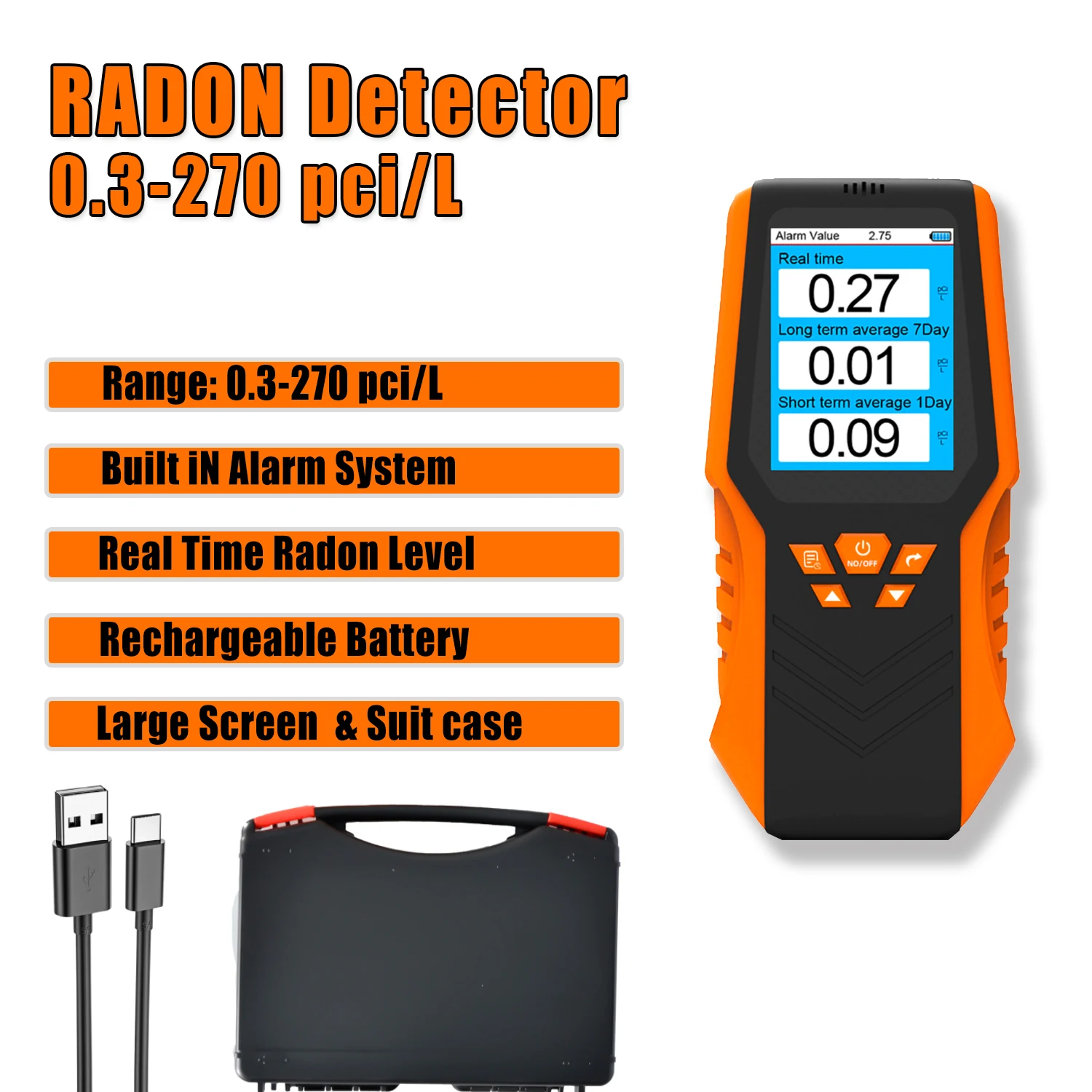 

BTMETER Radon Gas Detector Rechargeable Radon Gas Monitor Air Quality Testing Instrument 0.3-270 pci/L ,DM68R