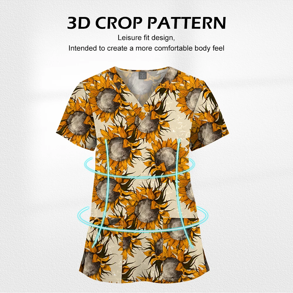 Niaahinn-Camiseta de trabajo para mujer, uniforme elástico para enfermería, blusa con cuello en V, Tops médicos de manga corta con bolsillos, venta al por mayor