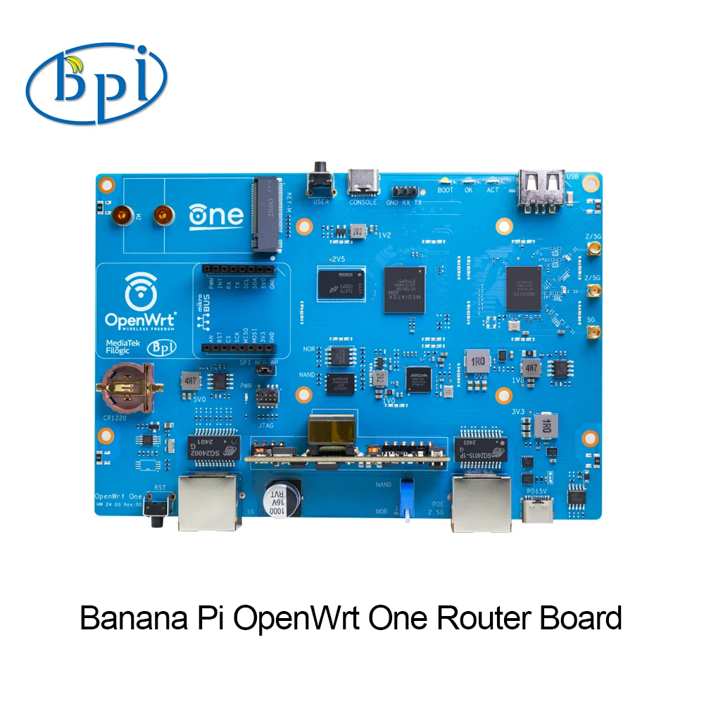 Banana Pi OpenWrt One PCBA Router Board MediaTek MT7981B Dual-band WiFI 6 1GB DDR4 256 MiB SPI NAND OpenWrt official Board