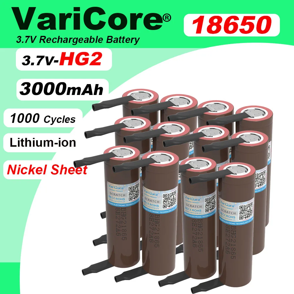 

10-100pcs 100% New HG2 18650 3000mAh Rechargeable battery 18650HG2 3.6V discharge 20A Power batteries + DIY Nickel