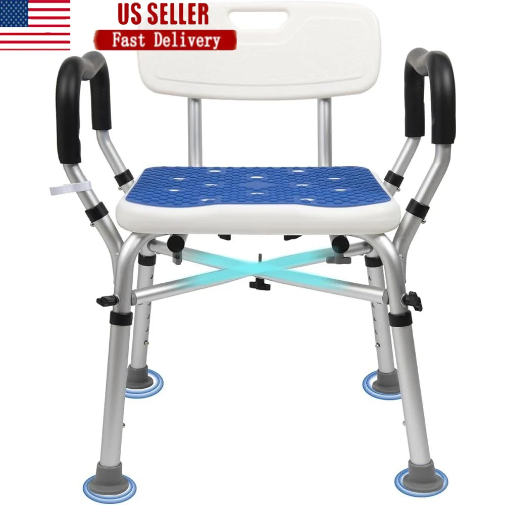 Heavy Duty Shower Chair 550lbs Adjustable Shower Stool with Arms Back Non Slip Safety Elderly Disabled Tool Free Assembly