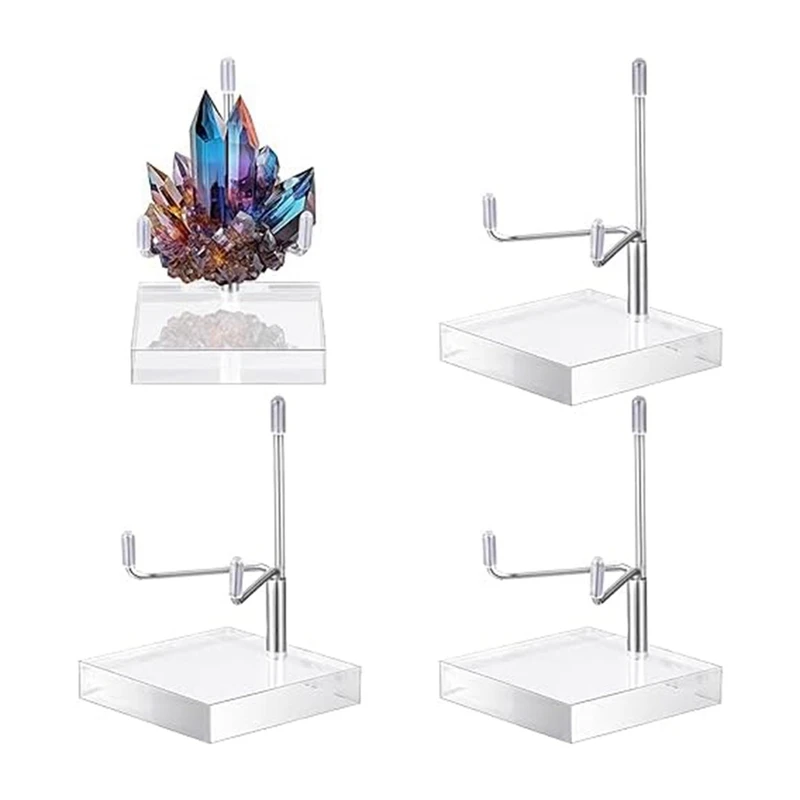 4 Pcs Adjustable Metal Arm Display Stand Easel With Acrylic Base Rock Display Easel Holder Acrylic Easel Silver Easy To Use