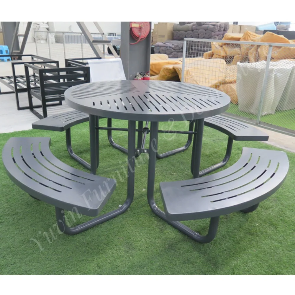 Public Round Metal Dining Table Seat Heavy Duty Picnic Table