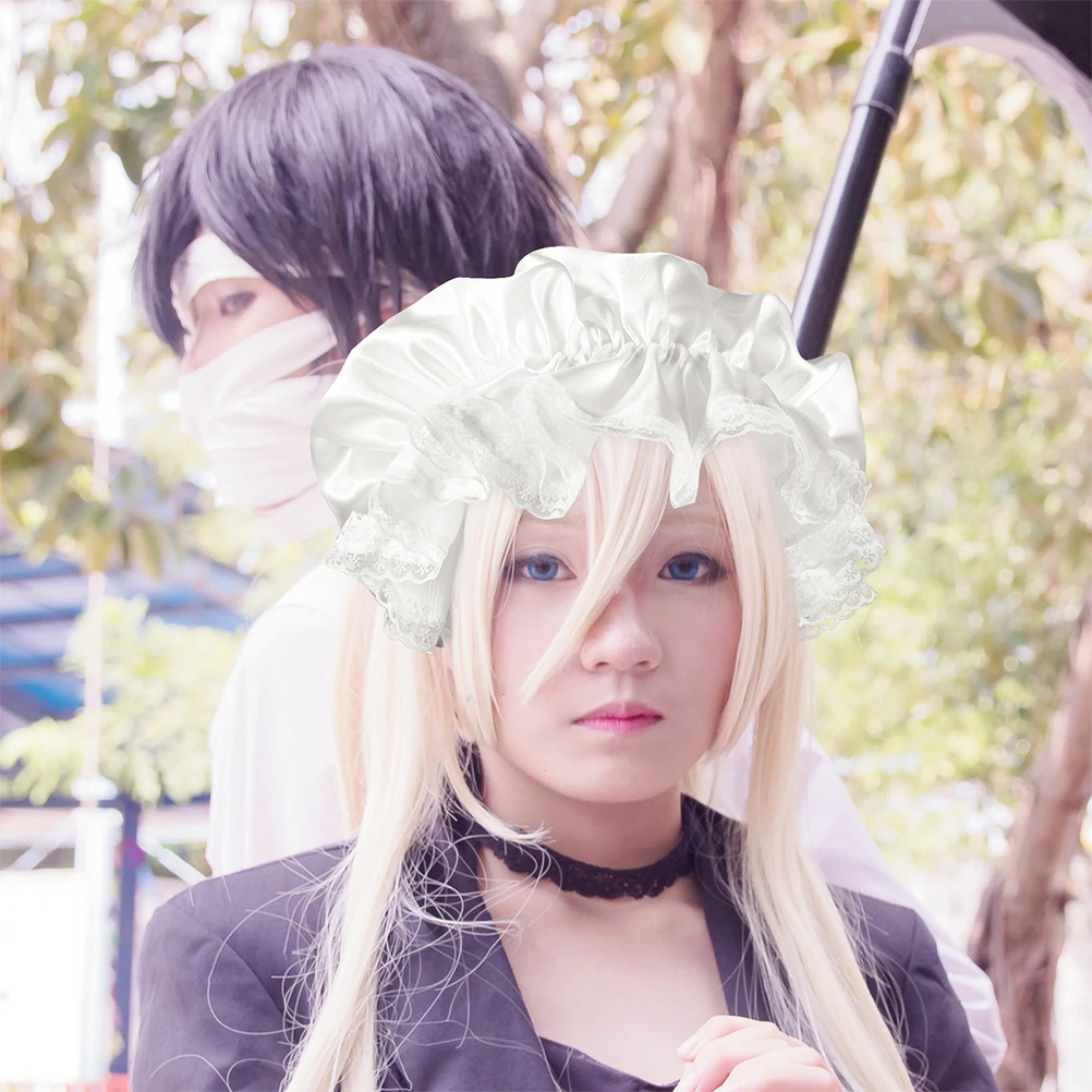 

2pcs Lace Maid Hat White Elegant Headband Scarf Costume Headscarf Cosplay Party Accessories Lightweight Vintage Bandana Hair