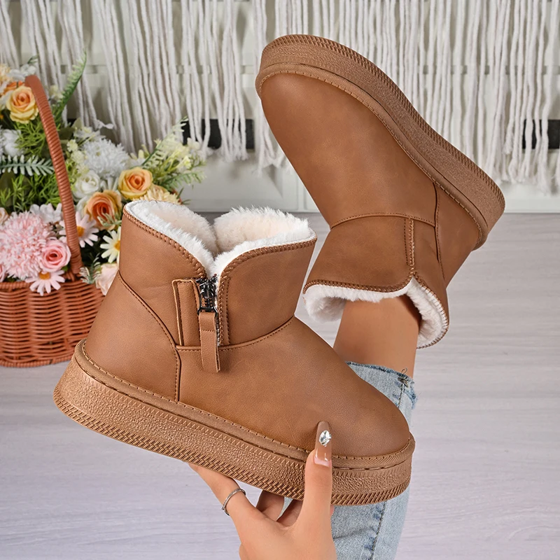 بو الجلود الدافئة رشاقته أفخم الثلوج أحذية النساء الراحة سميكة وحيد عدم الانزلاق القطن مبطن أحذية امرأة سستة رقيق الشتاء الأحذية #1