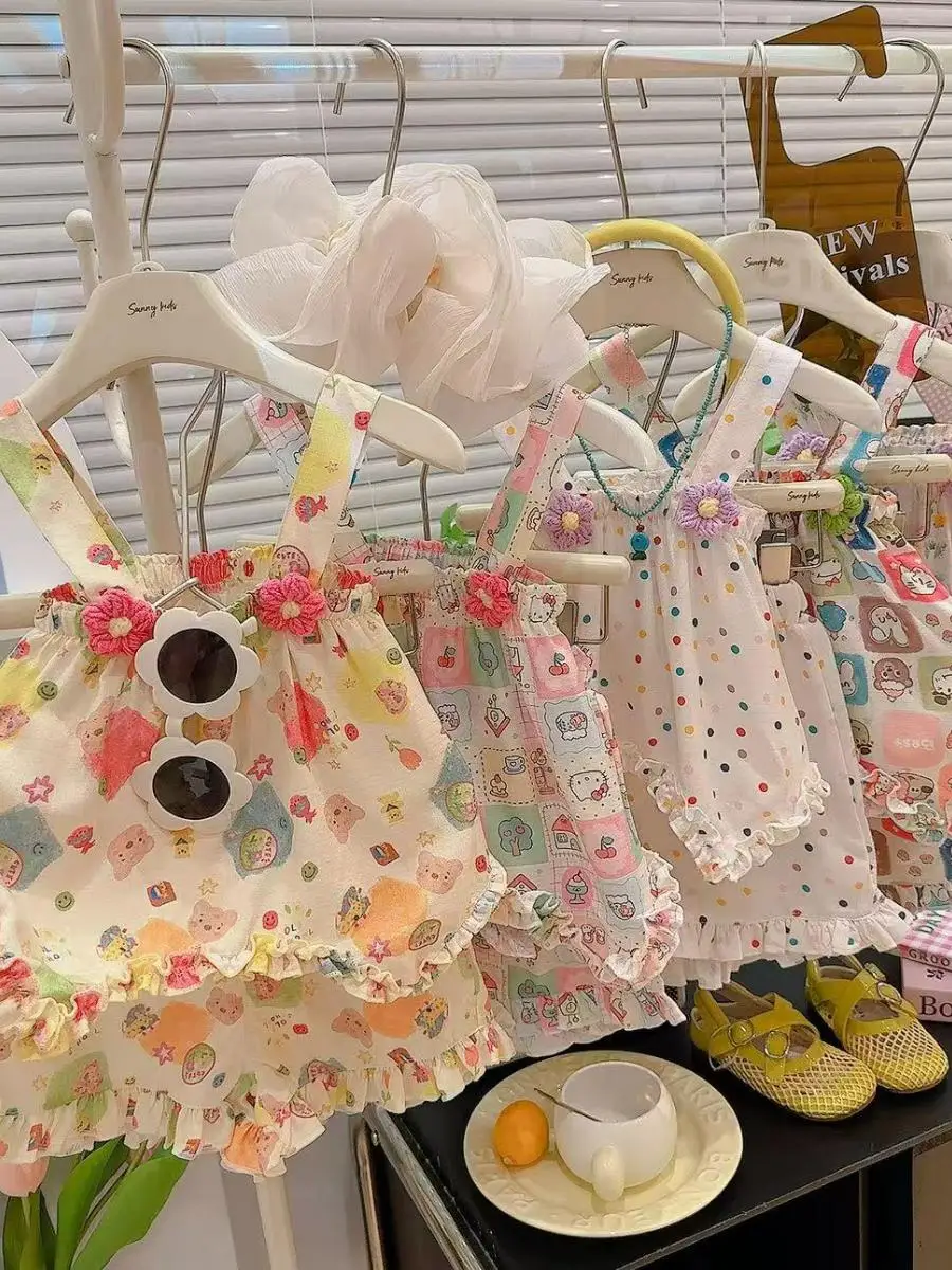 

Летний повседневный комплект из двух предметов с мультяшным принтом для девочек: модная и удобная детская одежда из материкового Китая