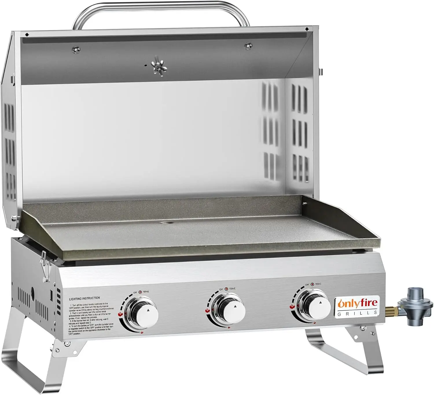 Flat Top Gas Griddle with Foldable Legs, 3-Burner Stainless Steel Propane Gas Grill Griddle