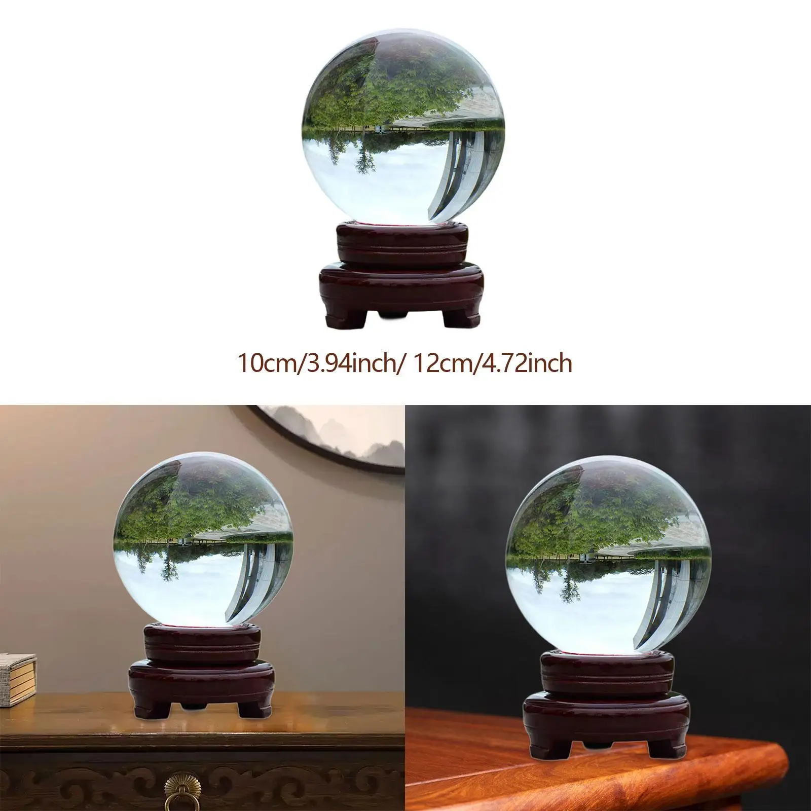 

Clear Glass Ball Photography Props with Wood Stand for Shop Home Living Room