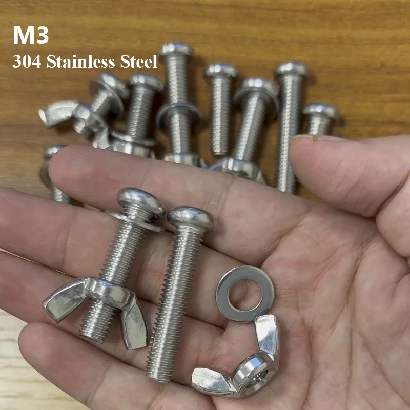 Stainless Steel 304 Cross  Round Head With Butterfly Nut Washer Screw M3 Combination Set