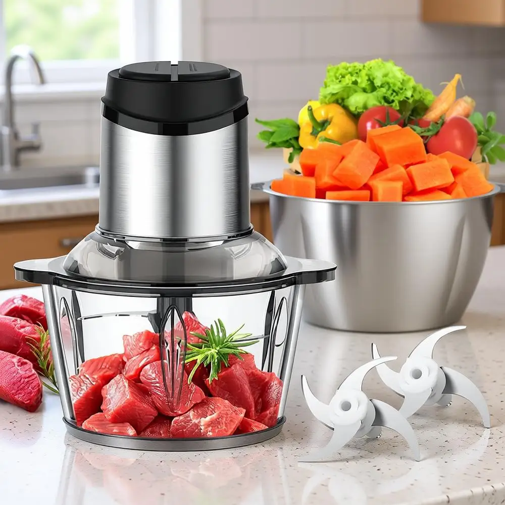 

Electric Meat Grinder and Vegetable Chopper with 2 Bowls (8 Cup) & 2 Bi-Level Blades, 350W
