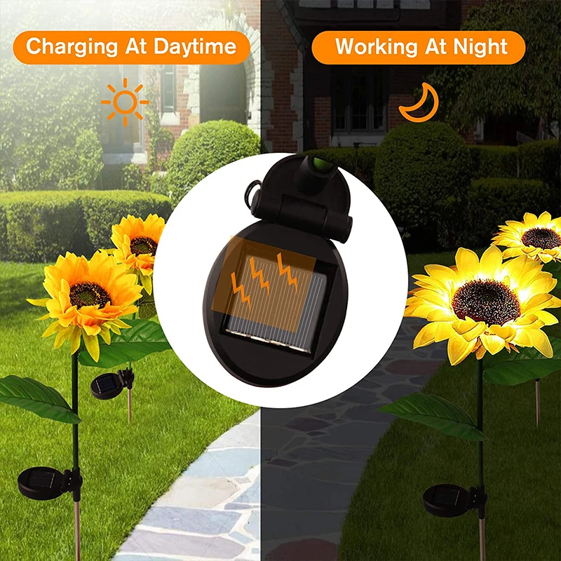 Lampadaire Solaire à LED en Forme de Tournesol, Luminaire Décoratif d'Nik, Idéal pour un Jardin ou une Pelouse, 2 Pièces