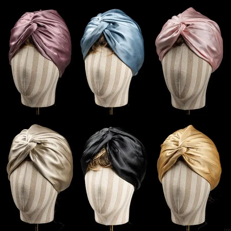 

P88B Women Silky for Extra Large Bonnet Sleep CapKnotted Hair for Protection Turban Night Hat Elastic Wide Band Hijab for