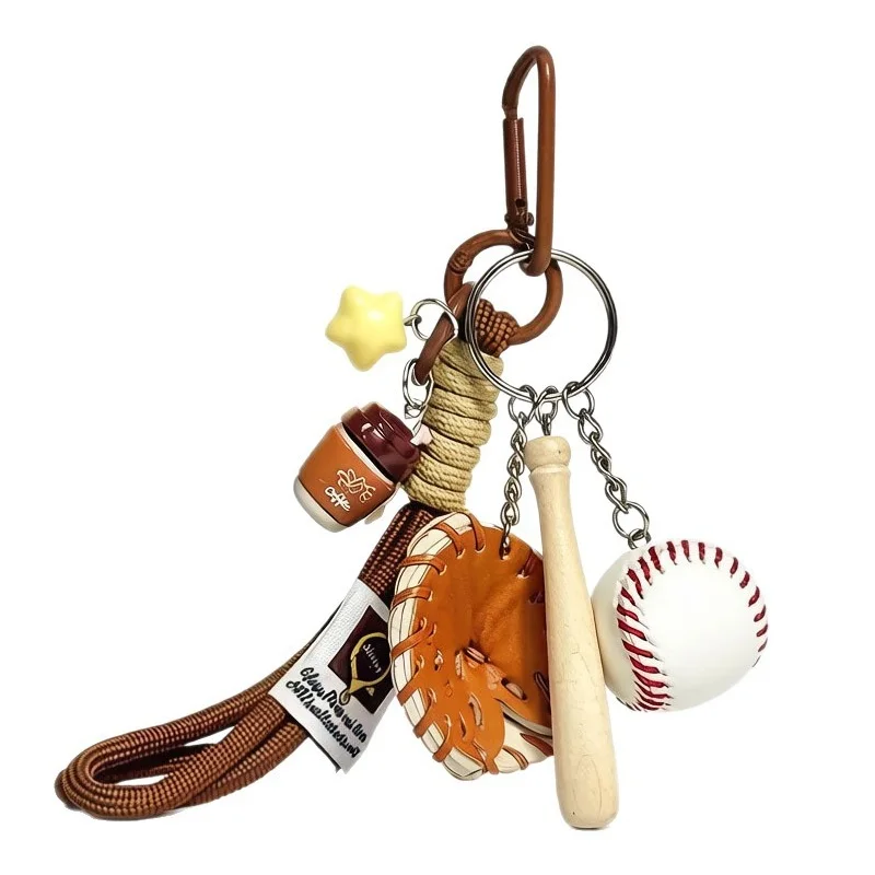 Baseball Keychain Coffee Cup Star Charm Sports Themed Bag Pendant Cute Hanging Ornament for Backpack Car Key Decor Gift